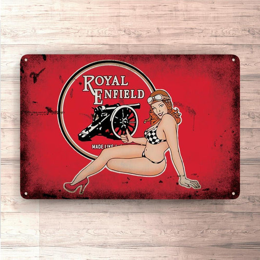 Royal Enfield Pin-Up Vintage Skilte, Musemåtte, Dørmåtte-Skilte-Royal Enfield-Garage Culture Shop- garage - man cave - merchandise