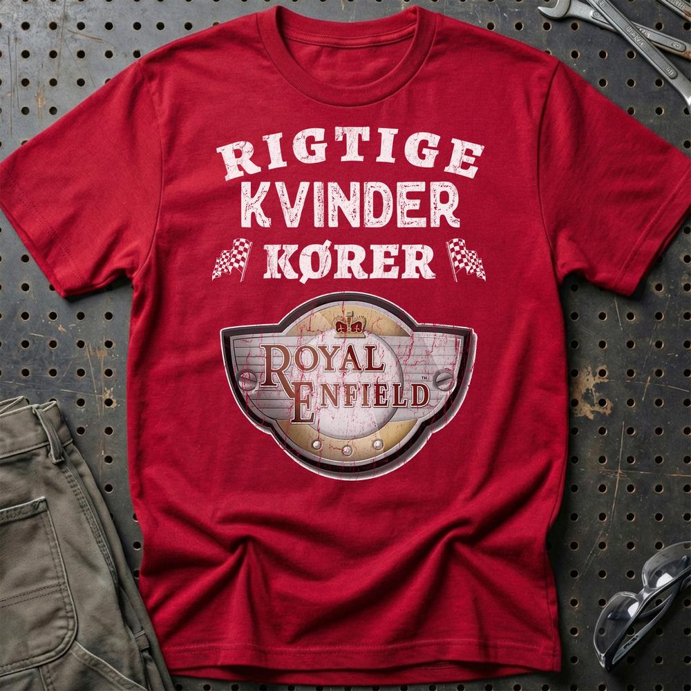 Royal Enfield Rigtige Kvinder Kører T-Shirt-Beklædning-Royal Enfield-Rød-S-Garage Culture Shop- garage - man cave - merchandise