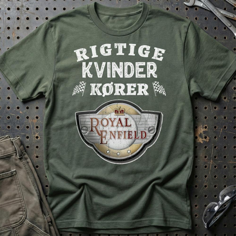 Royal Enfield Rigtige Kvinder Kører T-Shirt-Beklædning-Royal Enfield-Grøn Militær-S-Garage Culture Shop- garage - man cave - merchandise