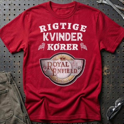 Royal Enfield Rigtige Kvinder Kører - Unisex T-Shirt , Bomuld-Beklædning-Royal Enfield-Rød-S-Garage Culture Shop- garage - man cave - merchandise
