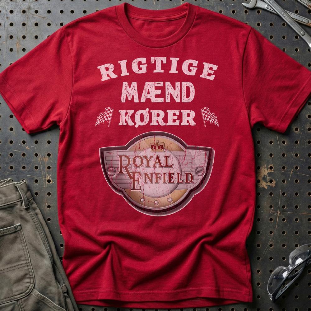 Royal Enfield Rigtige Mænd Kører T-Shirt-Beklædning-Royal Enfield-Rød-S-Garage Culture Shop- garage - man cave - merchandise
