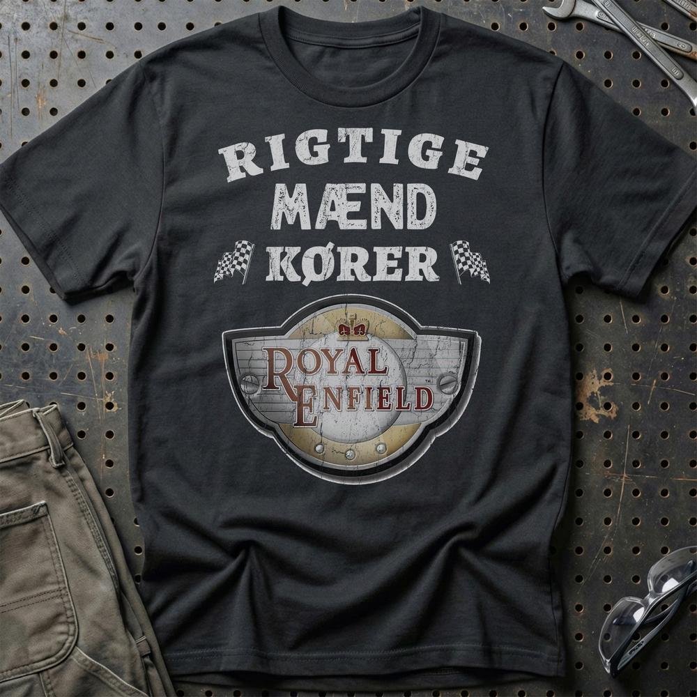 Royal Enfield Rigtige Mænd Kører T-Shirt-Beklædning-Royal Enfield-Sort-S-Garage Culture Shop- garage - man cave - merchandise