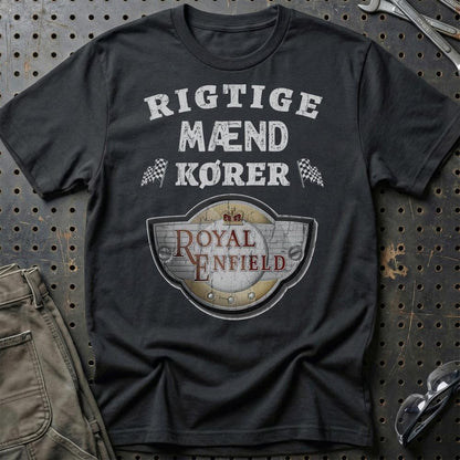 Royal Enfield Rigtige Mænd Kører - Unisex T-Shirt , Bomuld-Beklædning-Royal Enfield-Sort-S-Garage Culture Shop- garage - man cave - merchandise