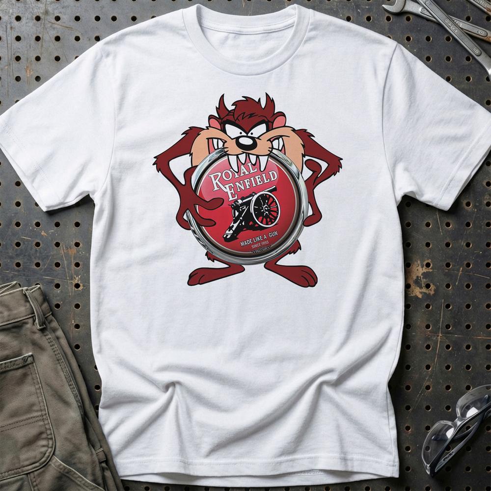 Royal Enfield TAZ Unisex T-Shirt , Bomul-Beklædning-Royal Enfield-Hvid-S-Garage Culture Shop- garage - man cave - merchandise