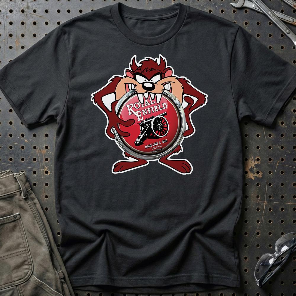 Royal Enfield TAZ Unisex T-Shirt , Bomul-Beklædning-Royal Enfield-Sort-S-Garage Culture Shop- garage - man cave - merchandise