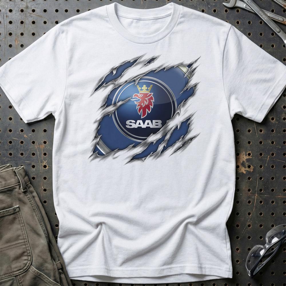 SAAB Ripped Unisex T-Shirt , Bomuld-Beklædning-Saab-Hvid-S-Garage Culture Shop- garage - man cave - merchandise