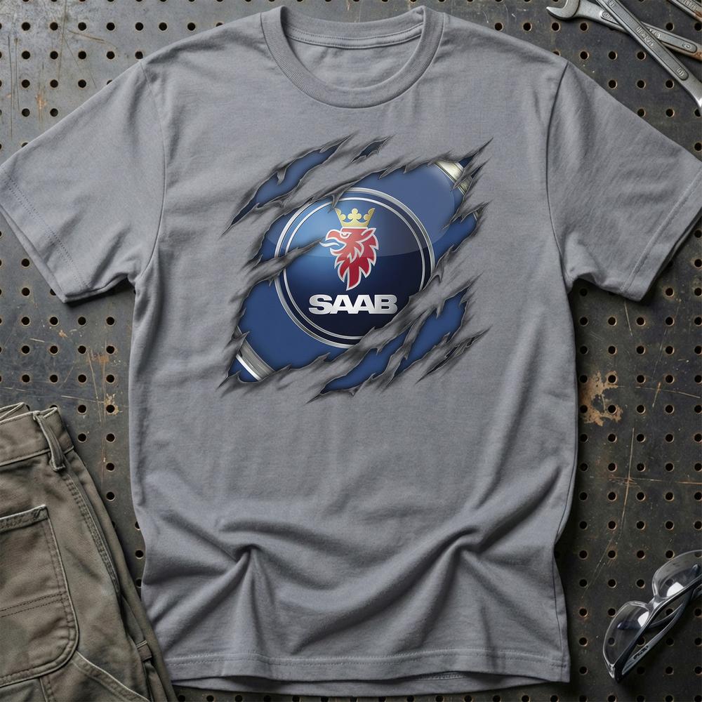 SAAB Ripped Unisex T-Shirt , Bomuld-Beklædning-Saab-Grå Sport-S-Garage Culture Shop- garage - man cave - merchandise