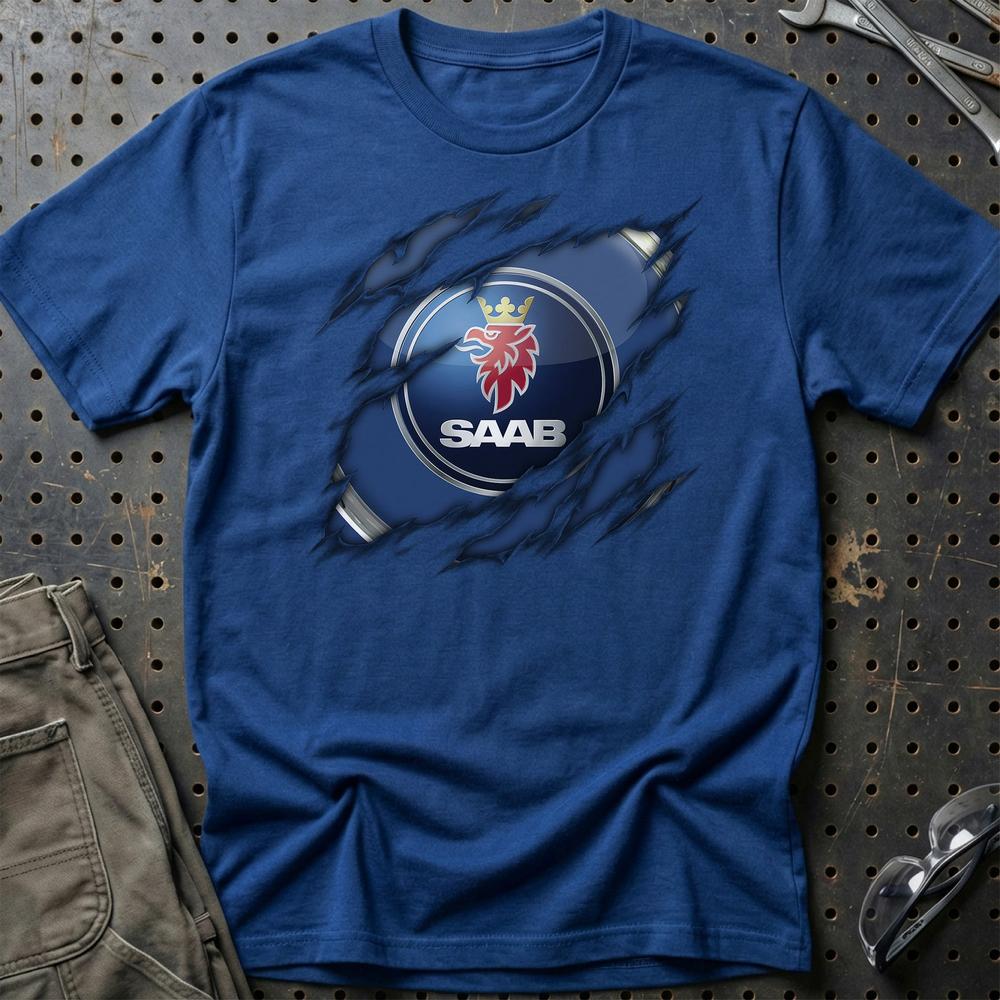 SAAB Ripped Unisex T-Shirt , Bomuld-Beklædning-Saab-Blå Royal-S-Garage Culture Shop- garage - man cave - merchandise