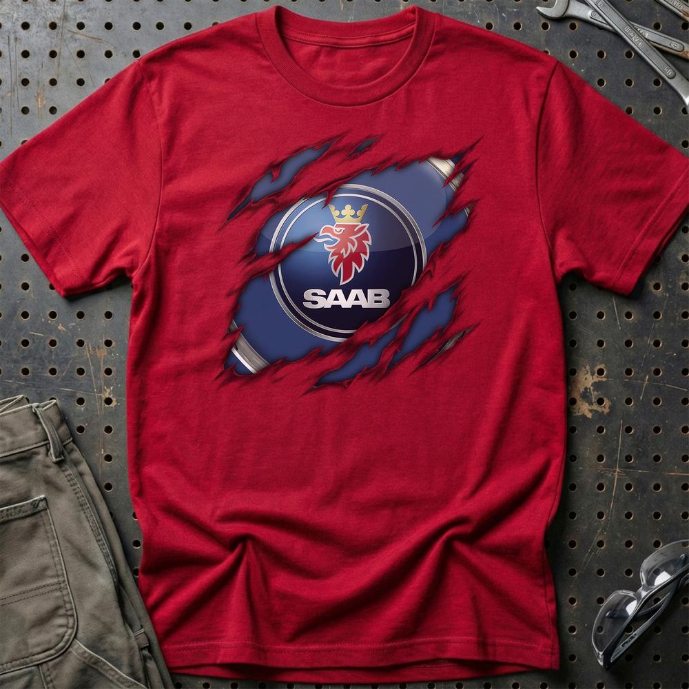 SAAB Ripped Unisex T-Shirt , Bomuld-Beklædning-Saab-Rød-S-Garage Culture Shop- garage - man cave - merchandise