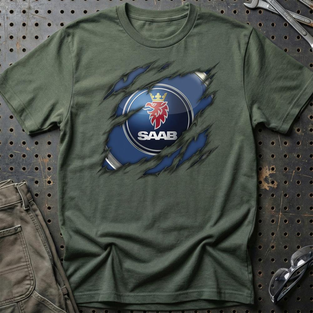 SAAB Ripped Unisex T-Shirt , Bomuld-Beklædning-Saab-Grøn Militær-S-Garage Culture Shop- garage - man cave - merchandise
