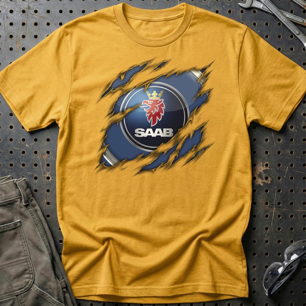 SAAB Ripped Unisex T-Shirt , Bomuld-Beklædning-Saab-Guld-S-Garage Culture Shop- garage - man cave - merchandise