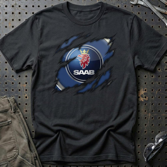 SAAB Ripped Unisex T-Shirt , Bomuld-Beklædning-Saab-Sort-S-Garage Culture Shop- garage - man cave - merchandise
