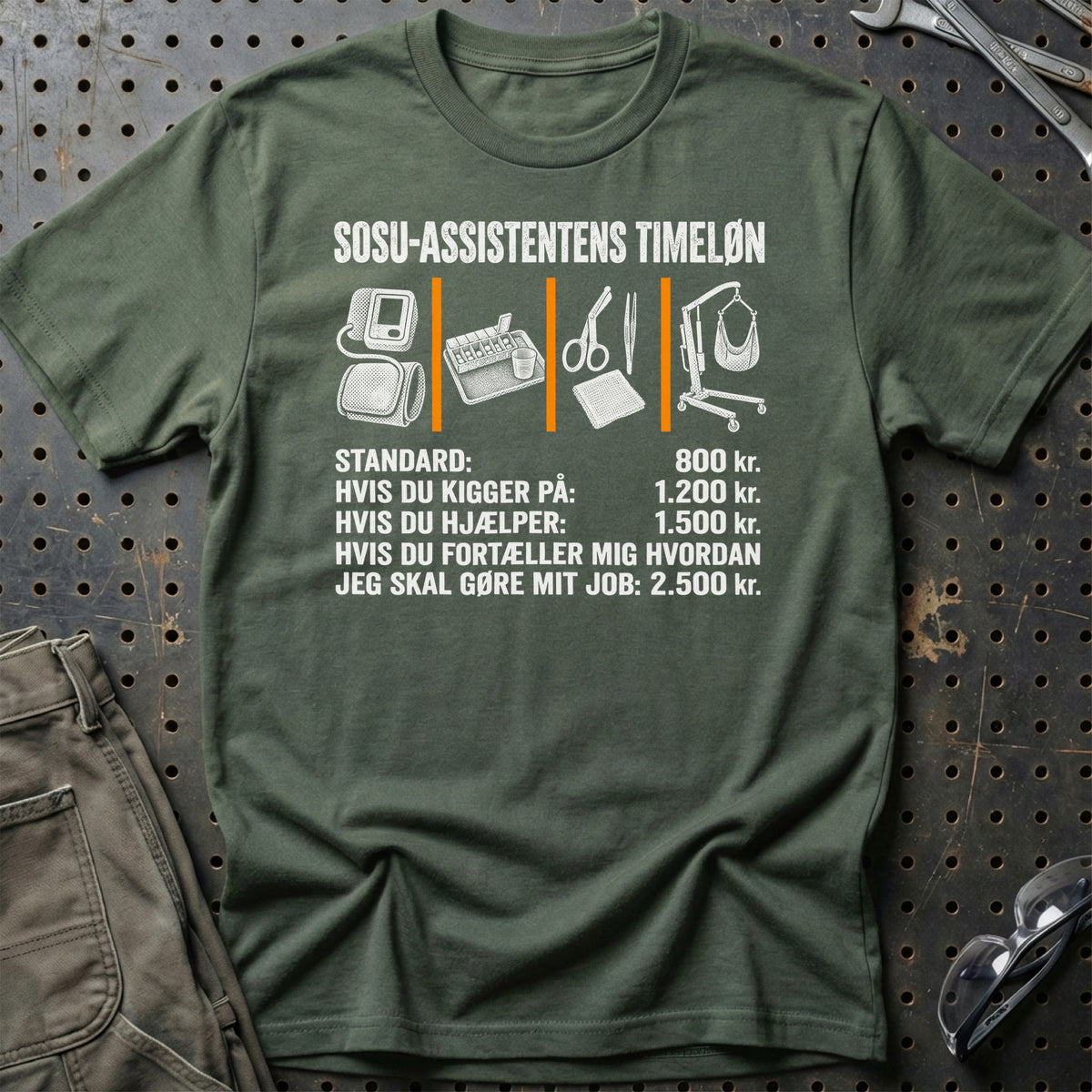 
SOSU-assistentens Timeløn T-Shirt – Grøn Militær
