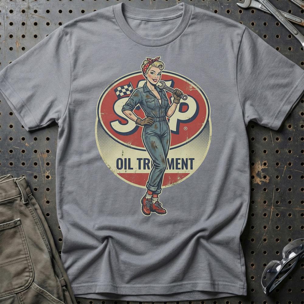 STP Pinup - Unisex T-Shirt , Bomuld-Beklædning-Motoroil-Grå Sport-S-Garage Culture Shop- garage - man cave - merchandise