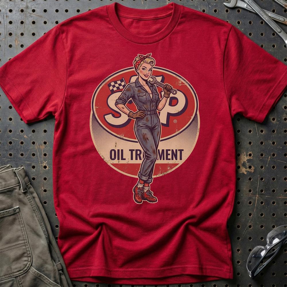STP Pinup - Unisex T-Shirt , Bomuld-Beklædning-Motoroil-Rød-S-Garage Culture Shop- garage - man cave - merchandise