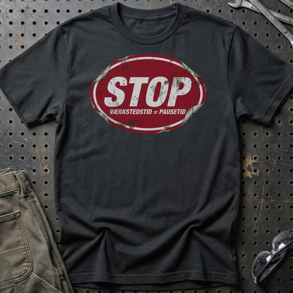 STP Stop Værkstedstid = Pausetid T-Shirt-Beklædning-Motoroil-Sort-S-Garage Culture Shop- garage - man cave - merchandise