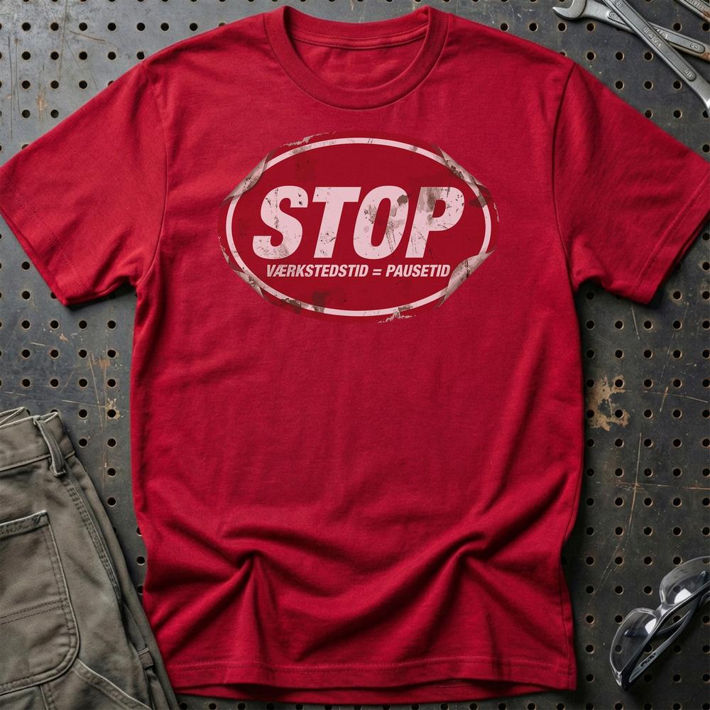 STP Stop Værkstedstid = Pausetid - Unisex T-Shirt-Beklædning-Motoroil-Rød-S-Garage Culture Shop- garage - man cave - merchandise