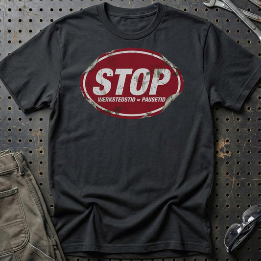 STP Stop Værkstedstid = Pausetid - Unisex T-Shirt-Beklædning-Motoroil-Sort-S-Garage Culture Shop- garage - man cave - merchandise