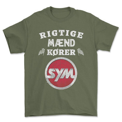 SYM Rigtige Mænd Kører - Unisex T-Shirt , Bomuld-Beklædning-SYM-Grøn Militær-S-Forside-Garage Culture Shop- garage - man cave - merchandise