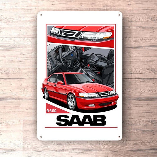 Saab 9-3 OG Skilte, Musemåtte, Dørmåtte-Skilte-Saab-Garage Culture Shop- garage - man cave - merchandise