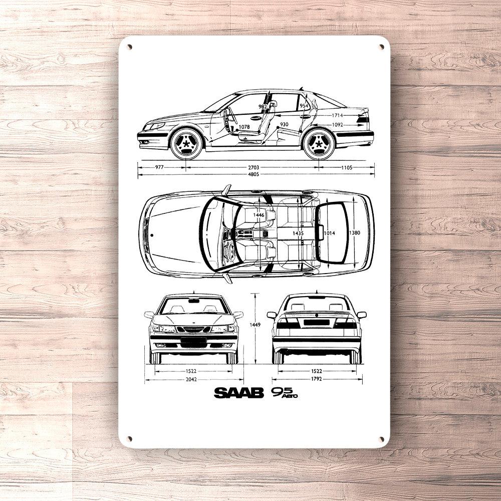 Saab 9-5 Blueprint Skilte, Musemåtte, Dørmåtte , Plakat-Blueprint-Saab-Garage Culture Shop- garage - man cave - merchandise