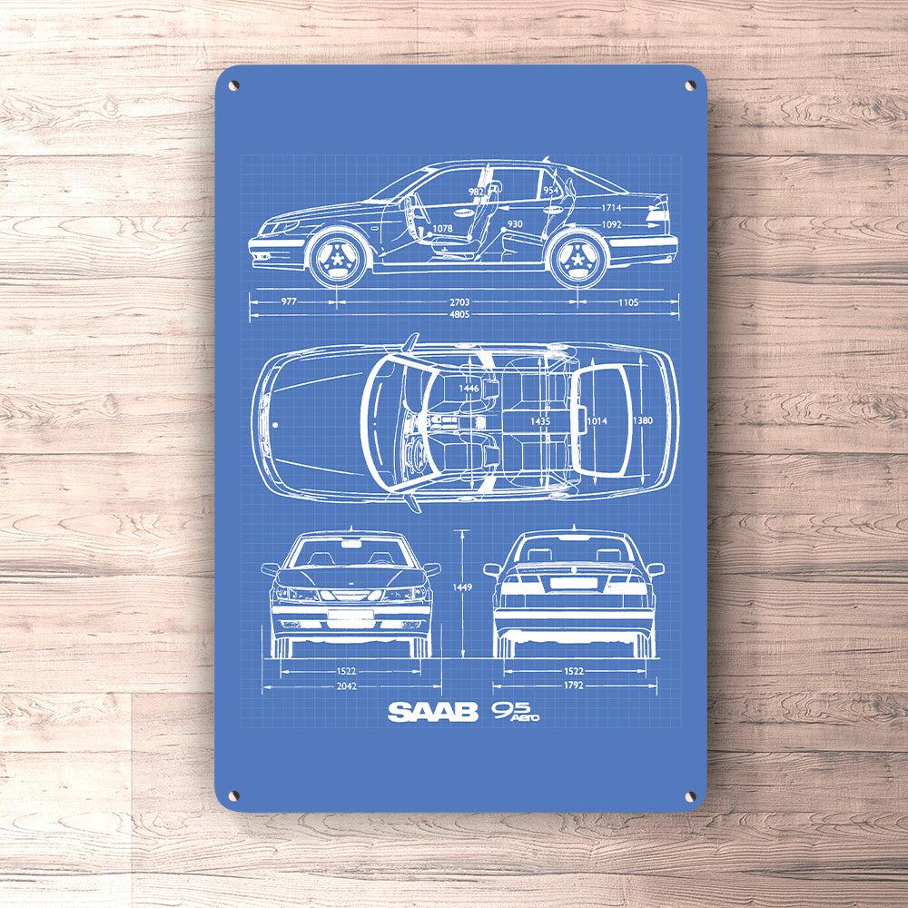 Saab 9-5 Blueprint Skilte, Musemåtte, Dørmåtte , Plakat-Blueprint-Saab-Garage Culture Shop- garage - man cave - merchandise