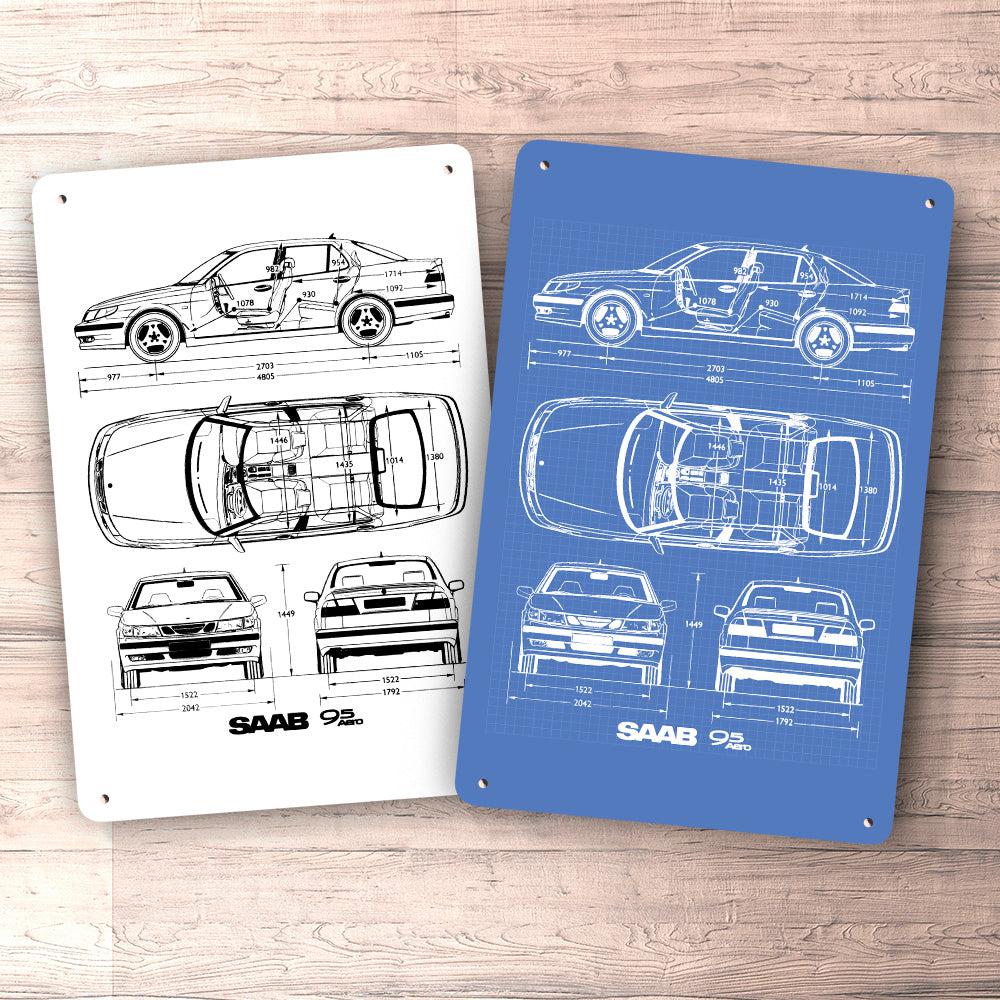 Saab 9-5 Blueprint Skilte, Musemåtte, Dørmåtte , Plakat-Blueprint-Saab-Garage Culture Shop- garage - man cave - merchandise
