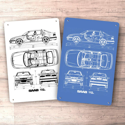 Saab 9-5 Blueprint Skilte, Musemåtte, Dørmåtte , Plakat-Blueprint-Saab-Garage Culture Shop- garage - man cave - merchandise
