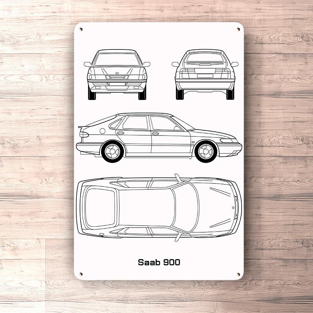 Saab 900 Blueprint Skilte, Musemåtte, Dørmåtte-Blueprint-Saab-Garage Culture Shop- garage - man cave - merchandise