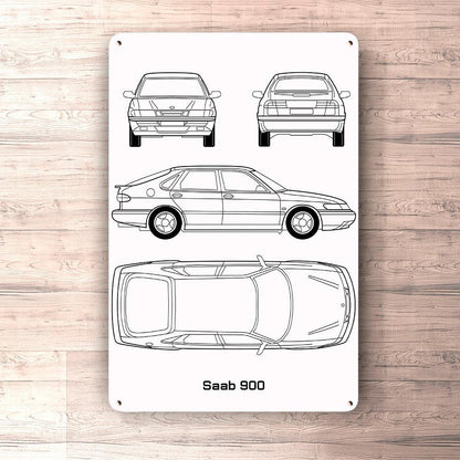 Saab 900 Blueprint Skilte, Musemåtte, Dørmåtte-Blueprint-Saab-Garage Culture Shop- garage - man cave - merchandise