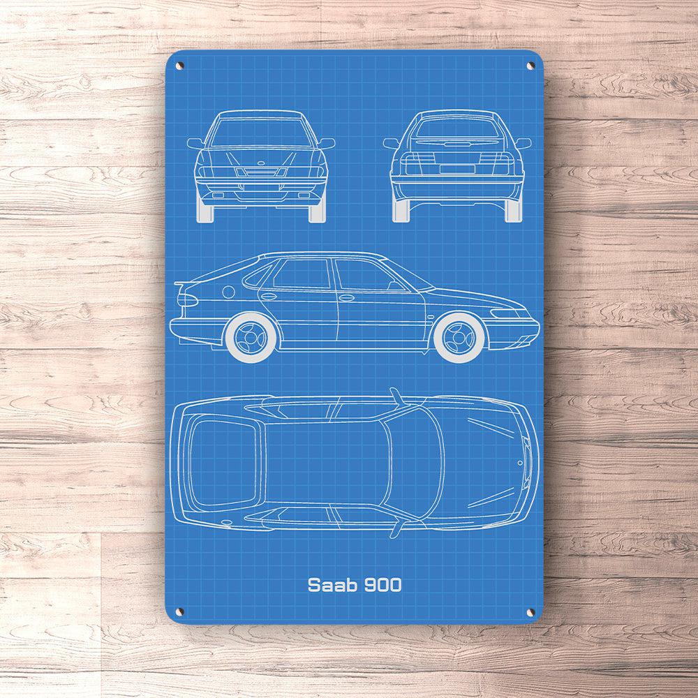 Saab 900 Blueprint Skilte, Musemåtte, Dørmåtte-Blueprint-Saab-Garage Culture Shop- garage - man cave - merchandise