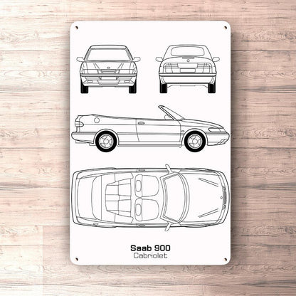 Saab 900 Cabriolet Blueprint Skilte, Musemåtte, Dørmåtte , Plakat-Blueprint-Saab-Garage Culture Shop- garage - man cave - merchandise