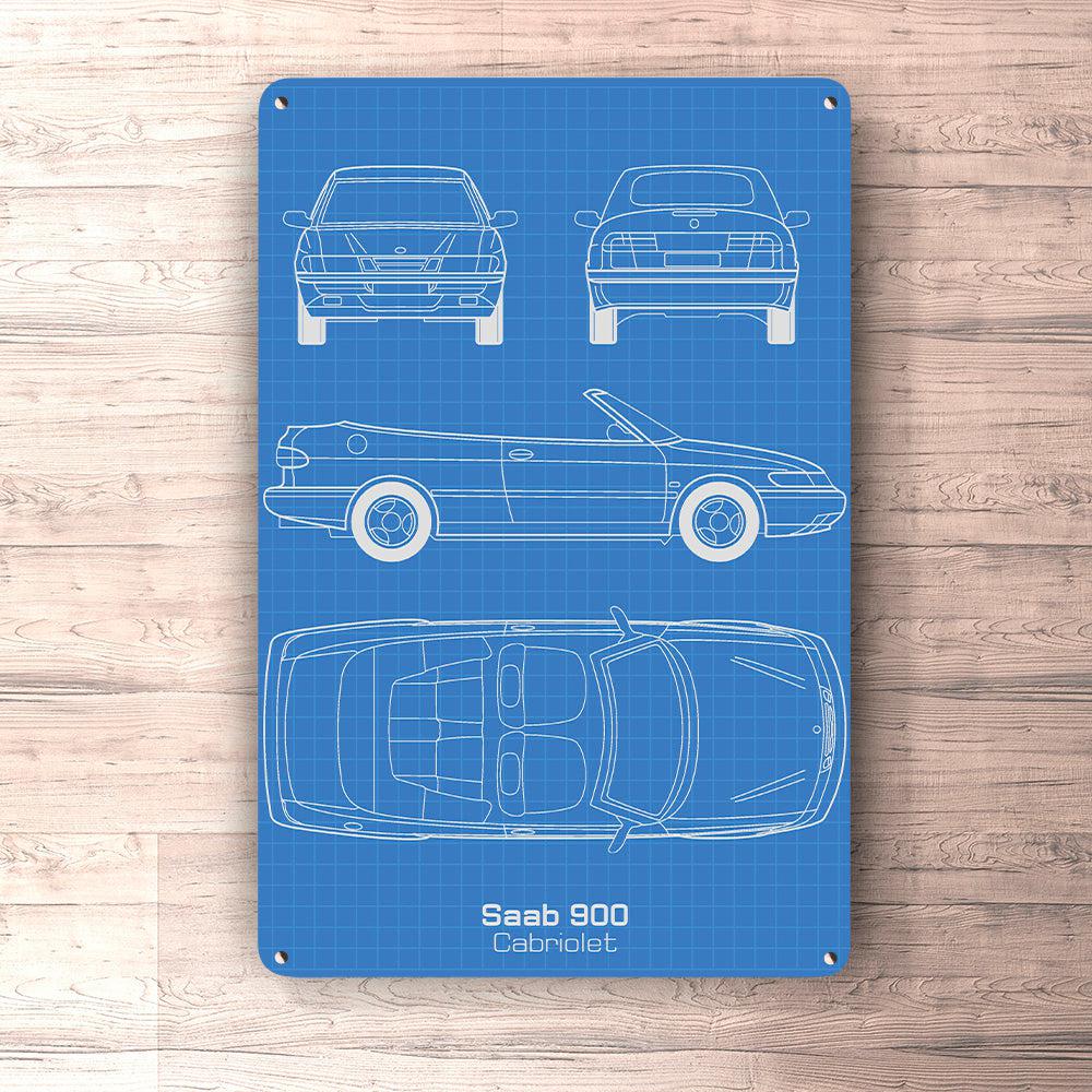 Saab 900 Cabriolet Blueprint Skilte, Musemåtte, Dørmåtte , Plakat-Blueprint-Saab-Garage Culture Shop- garage - man cave - merchandise