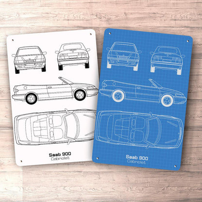 Saab 900 Cabriolet Blueprint Skilte, Musemåtte, Dørmåtte , Plakat-Blueprint-Saab-Garage Culture Shop- garage - man cave - merchandise