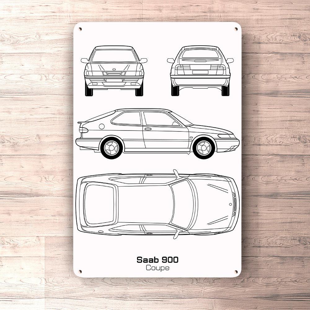 Saab 900 Coupe Blueprint Skilte, Musemåtte, Dørmåtte-Blueprint-Saab-Garage Culture Shop- garage - man cave - merchandise