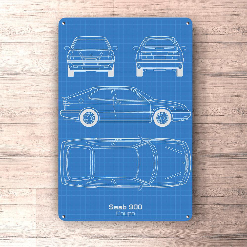 Saab 900 Coupe Blueprint Skilte, Musemåtte, Dørmåtte-Blueprint-Saab-Garage Culture Shop- garage - man cave - merchandise