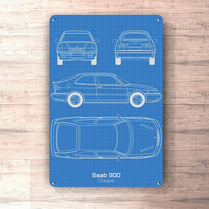 Saab 900 Coupe Blueprint Skilte, Musemåtte, Dørmåtte-Blueprint-Saab-Garage Culture Shop- garage - man cave - merchandise