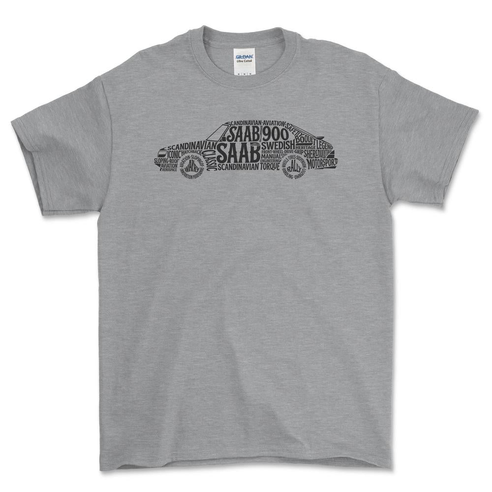 Saab 900 Old School Typography - Unisex T-Shirt-Beklædning-SAAB-Grå Sport-S-Forside-Garage Culture Shop- garage - man cave - merchandise