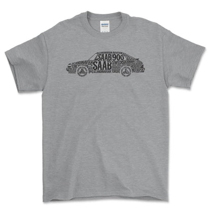 Saab 900 Old School Typography - Unisex T-Shirt-Beklædning-SAAB-Grå Sport-S-Forside-Garage Culture Shop- garage - man cave - merchandise