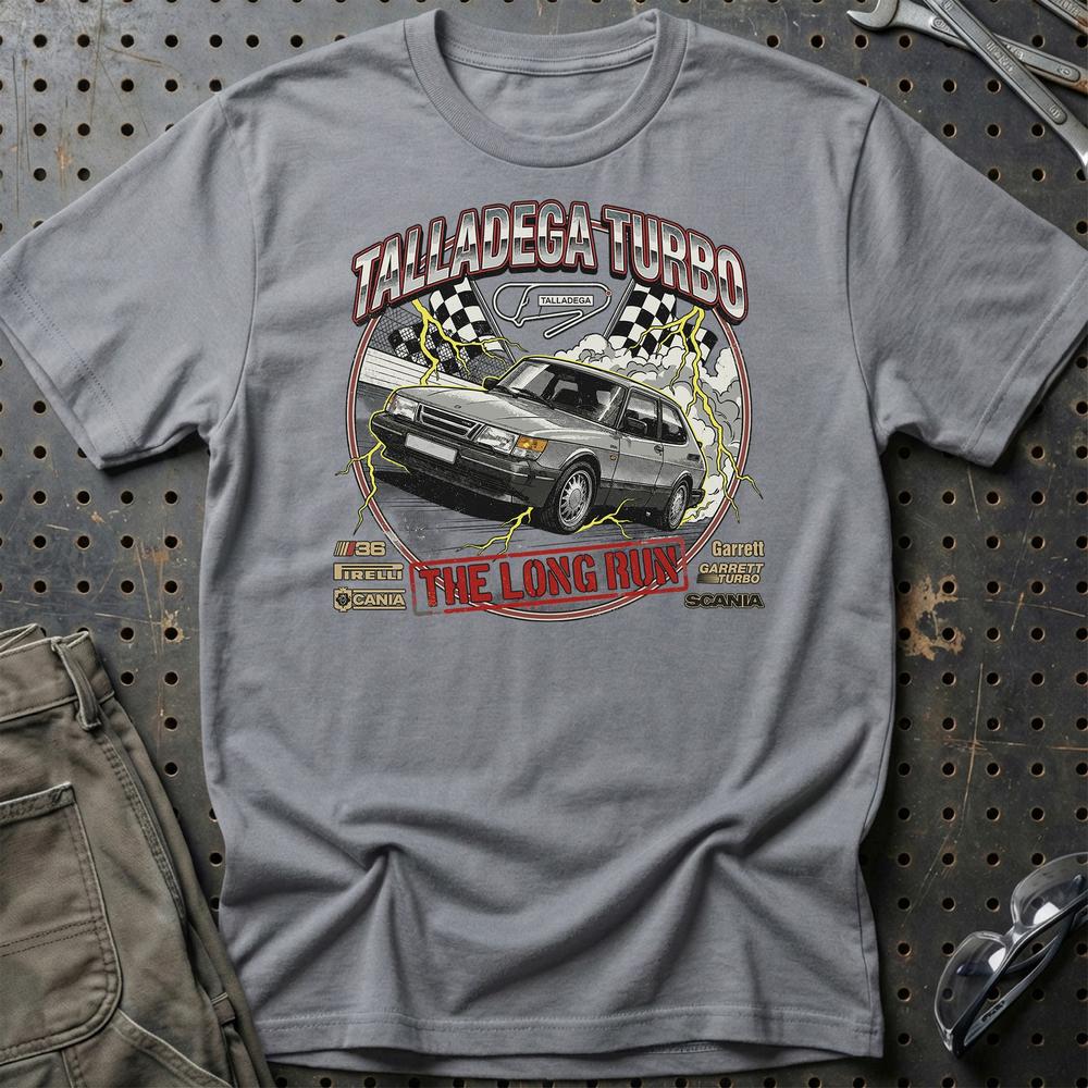 Saab 900 Talladega Turbo Long Run - Unisex T-Shirt-Beklædning-SAAB-Grå Sport-S-Garage Culture Shop- garage - man cave - merchandise