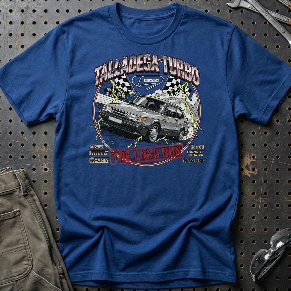 Saab 900 Talladega Turbo Long Run - Unisex T-Shirt-Beklædning-SAAB-Blå Royal-S-Garage Culture Shop- garage - man cave - merchandise