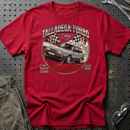 Saab 900 Talladega Turbo Long Run - Unisex T-Shirt-Beklædning-SAAB-Rød-S-Garage Culture Shop- garage - man cave - merchandise