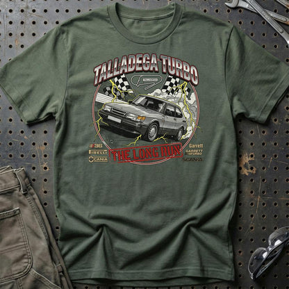 Saab 900 Talladega Turbo Long Run - Unisex T-Shirt-Beklædning-SAAB-Grøn Militær-S-Garage Culture Shop- garage - man cave - merchandise