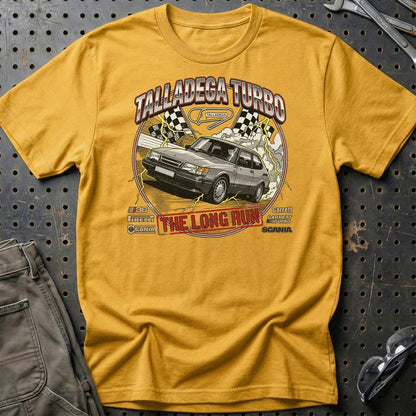 Saab 900 Talladega Turbo Long Run - Unisex T-Shirt-Beklædning-SAAB-Guld-S-Garage Culture Shop- garage - man cave - merchandise