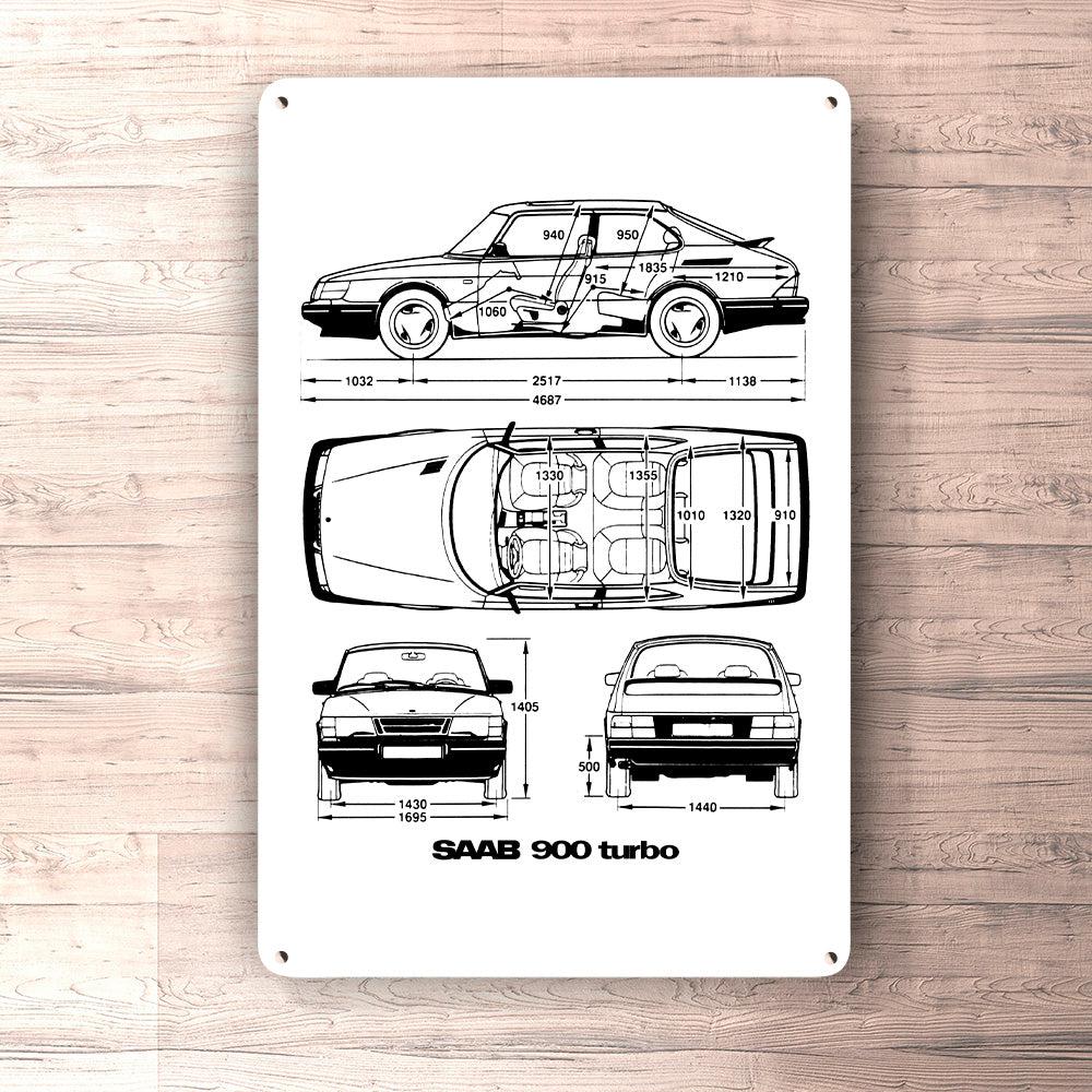 Saab 900 Turbo Blueprint Skilte, Musemåtte, Dørmåtte-Blueprint-Saab-Garage Culture Shop- garage - man cave - merchandise