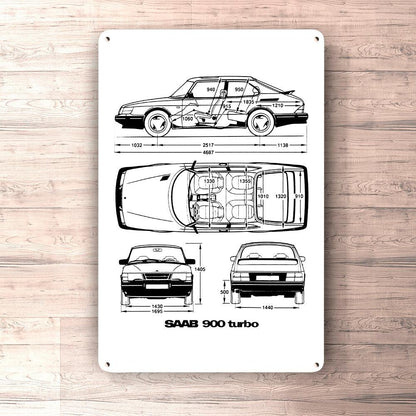 Saab 900 Turbo Blueprint Skilte, Musemåtte, Dørmåtte-Blueprint-Saab-Garage Culture Shop- garage - man cave - merchandise