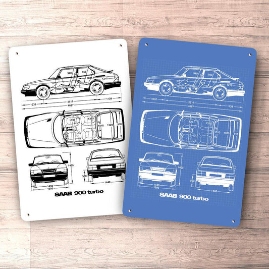 Saab 900 Turbo Blueprint Skilte, Musemåtte, Dørmåtte-Blueprint-Saab-Garage Culture Shop- garage - man cave - merchandise