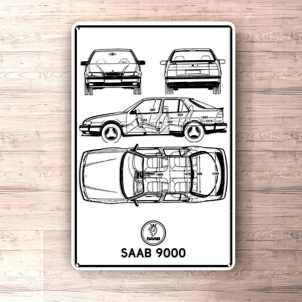 Saab 9000 Blueprint Skilte, Musemåtte, Dørmåtte , Plakat-Blueprint-Saab-Garage Culture Shop- garage - man cave - merchandise