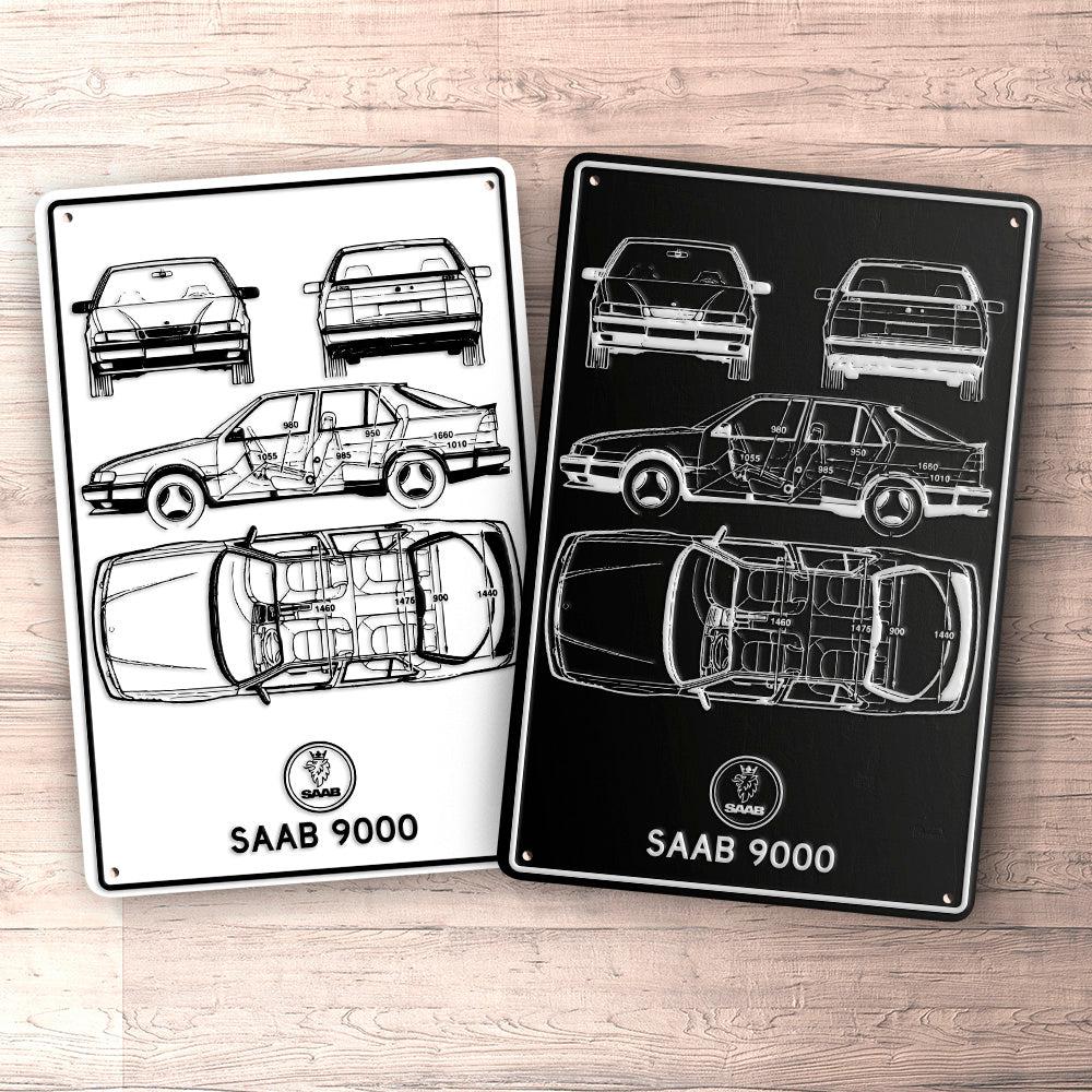 Saab 9000 Blueprint Skilte, Musemåtte, Dørmåtte , Plakat-Blueprint-Saab-Garage Culture Shop- garage - man cave - merchandise