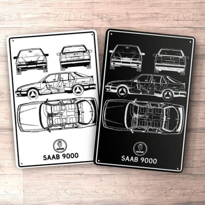 Saab 9000 Blueprint Skilte, Musemåtte, Dørmåtte , Plakat-Blueprint-Saab-Garage Culture Shop- garage - man cave - merchandise